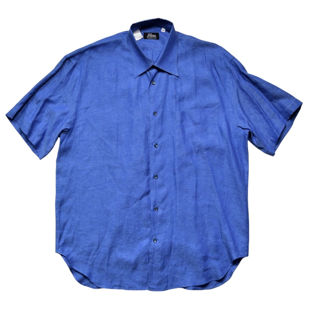 Moro Venezia 1955 Linen Shirt Men's M‎ Fits XL Royal Blue Short Sleeve Italy